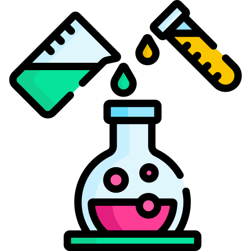 Illustration showing a liquid being poured in a glass bowl with a test tube and a glass beaker. Illustration showing a liquid being poured in a glass bowl with a test tube and a glass beaker.